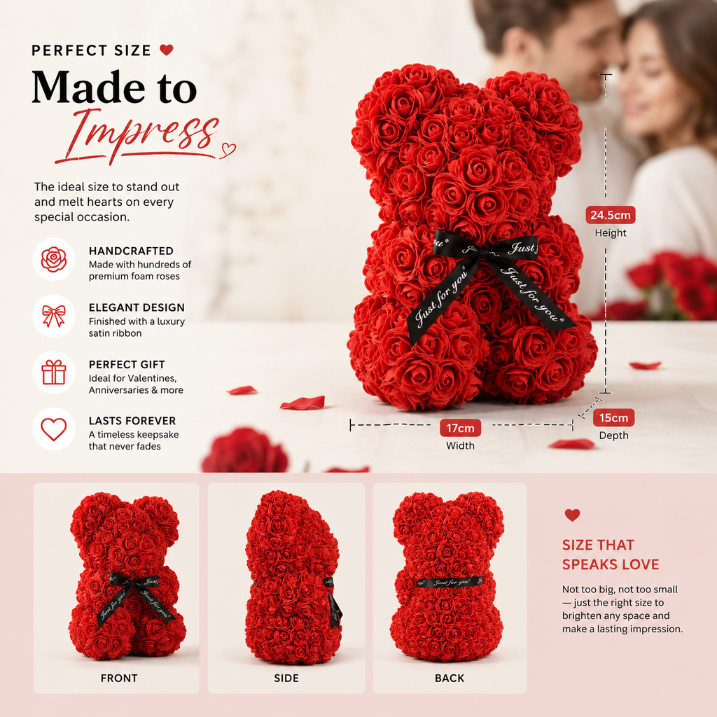 EverBloom Rose Teddy Bear – Luxury Foam Rose Gift Collection