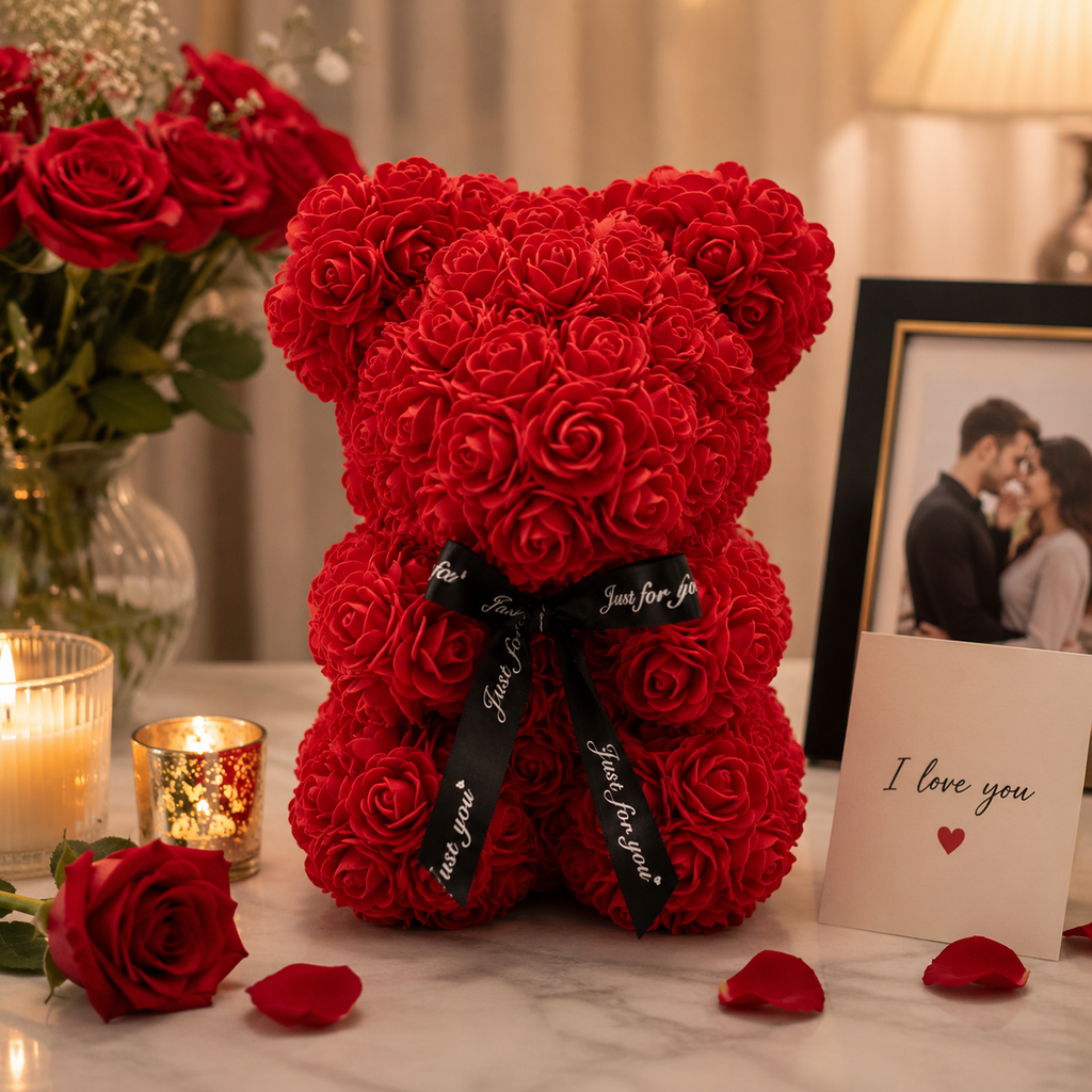 EverBloom Rose Teddy Bear – Luxury Foam Rose Gift Collection